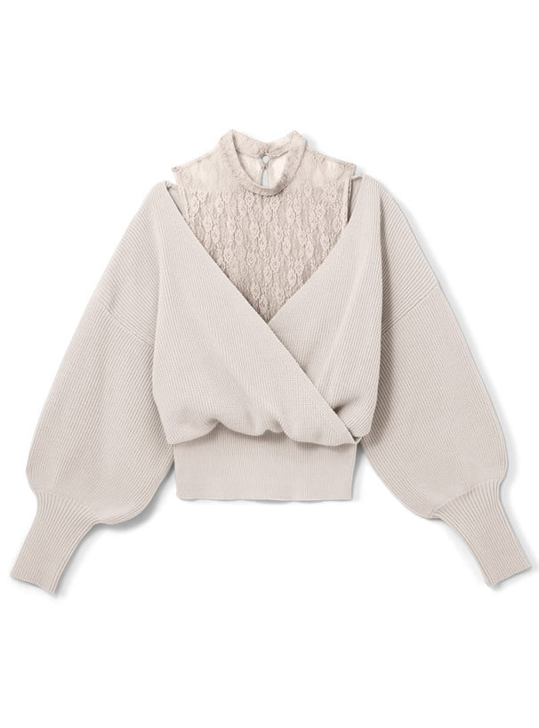 2way蕾絲接合針織上衣