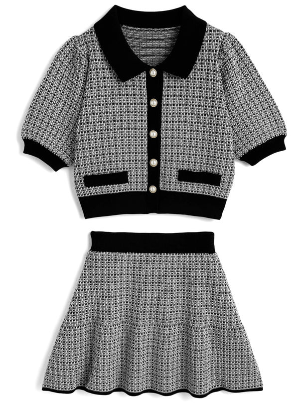 小襯衫喇叭短裙套裝