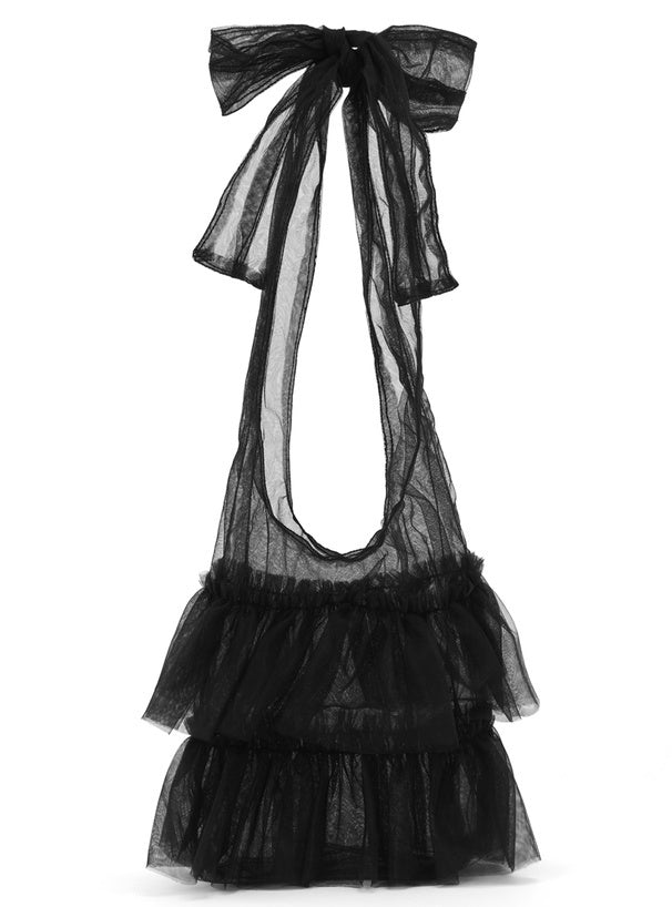 四色入｜新款透明紗褶邊絲帶手袋