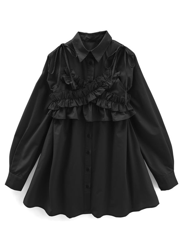 交叉荷葉邊襯衫裙