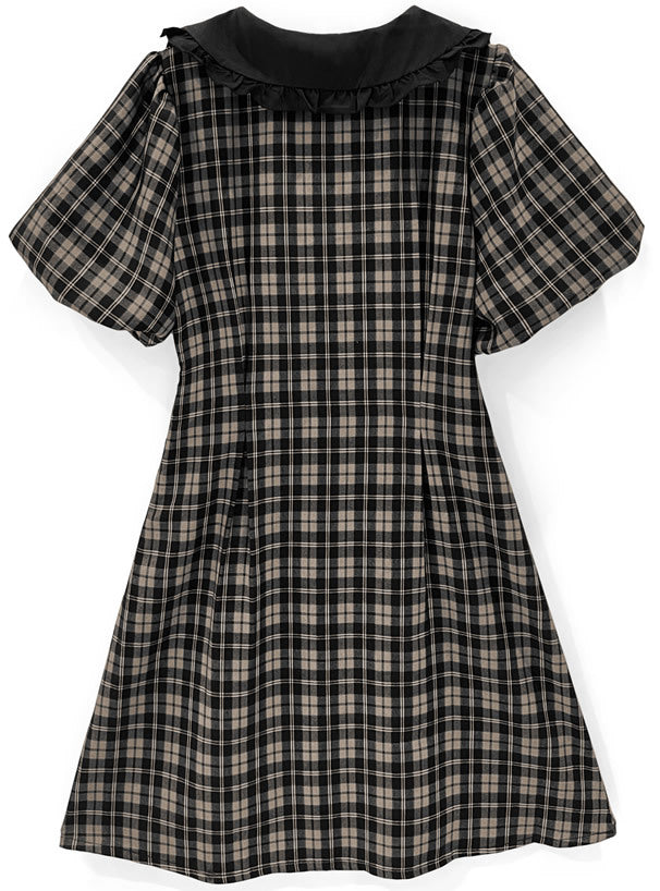 蝴蝶結格紋連身裙