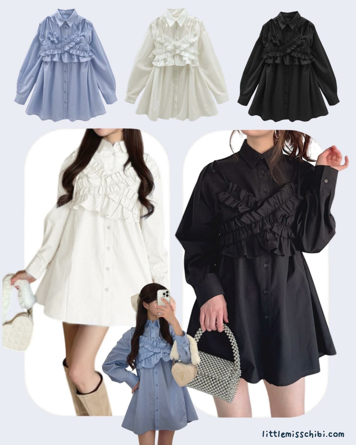 交叉荷葉邊襯衫裙