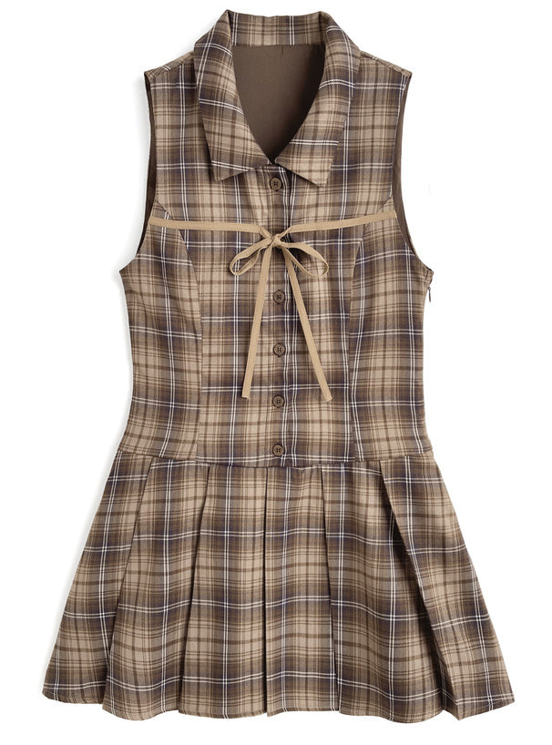 格紋絲帶背心裙