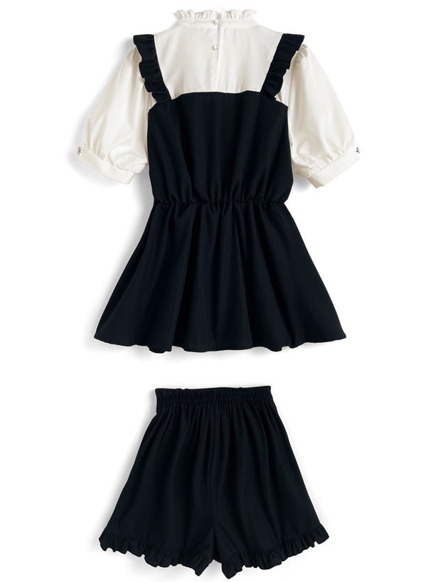 蝴蝶結喇叭裙×短褲套裝