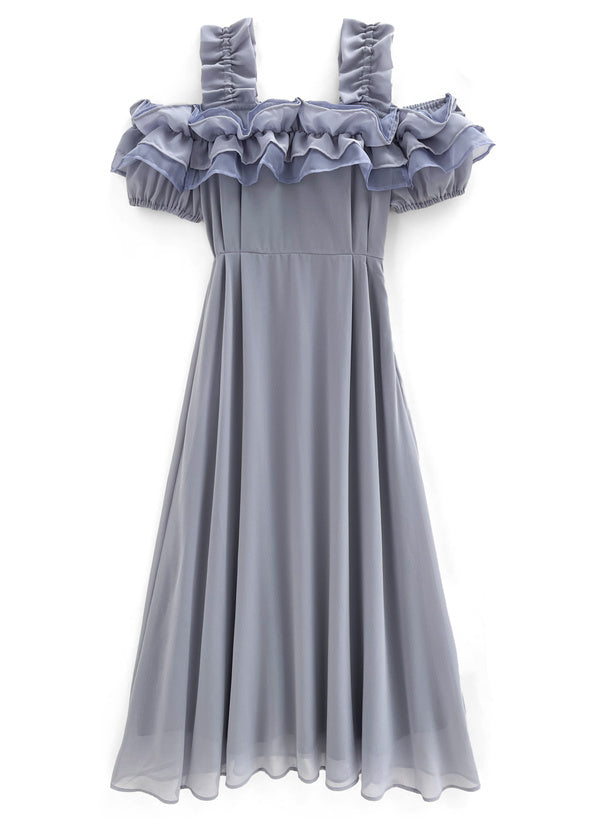 荷葉邊露肩喇叭長裙