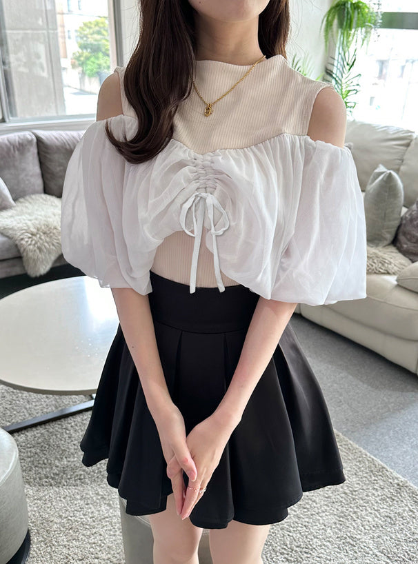 兩色入 | 露肩透明寬袖上衣