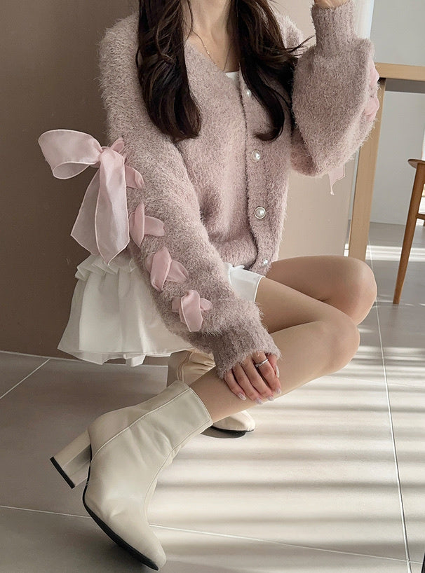 蝴蝶結羽毛開衫