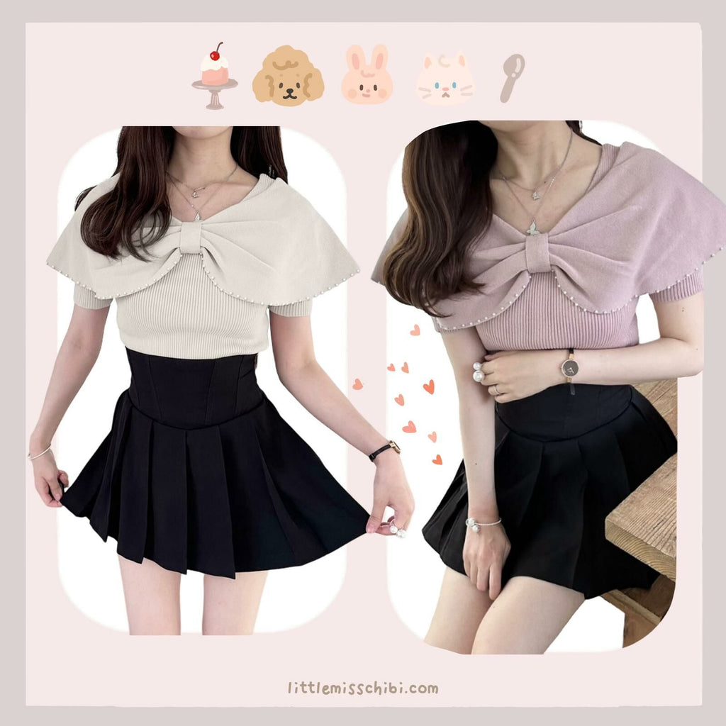 珍珠絲帶針織上衣