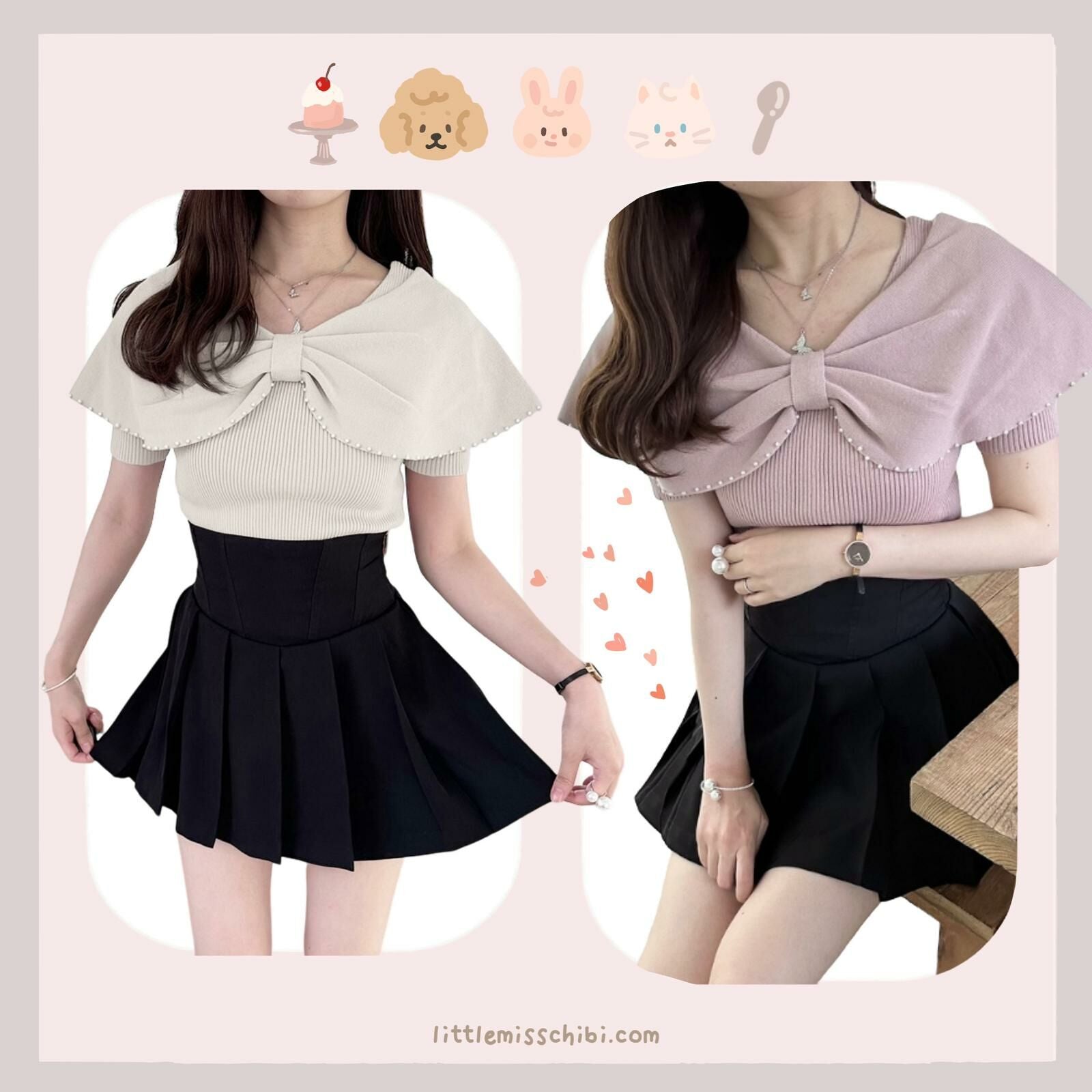 珍珠絲帶針織上衣