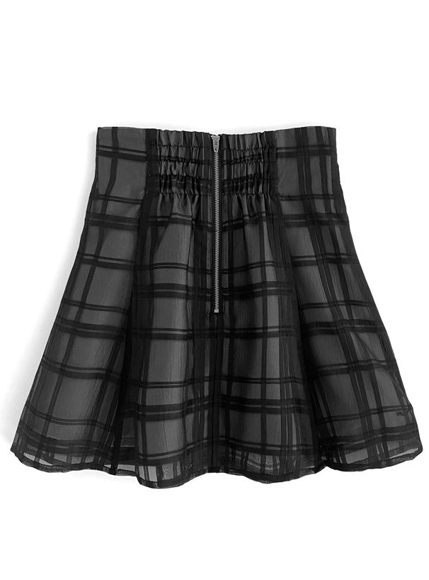 兩色入｜透視襯裡格紋喇叭裙