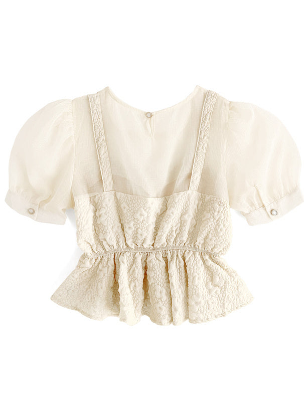 假兩件壓花外搭透明上衣