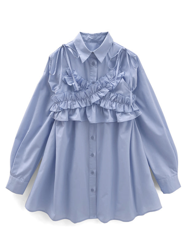 交叉荷葉邊襯衫裙