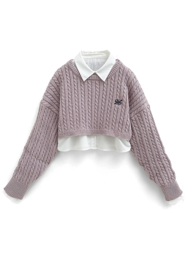 絞花針織短襯衫套裝