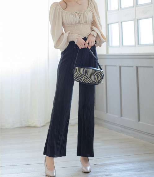 五色入 | 絲絨褶直筒褲