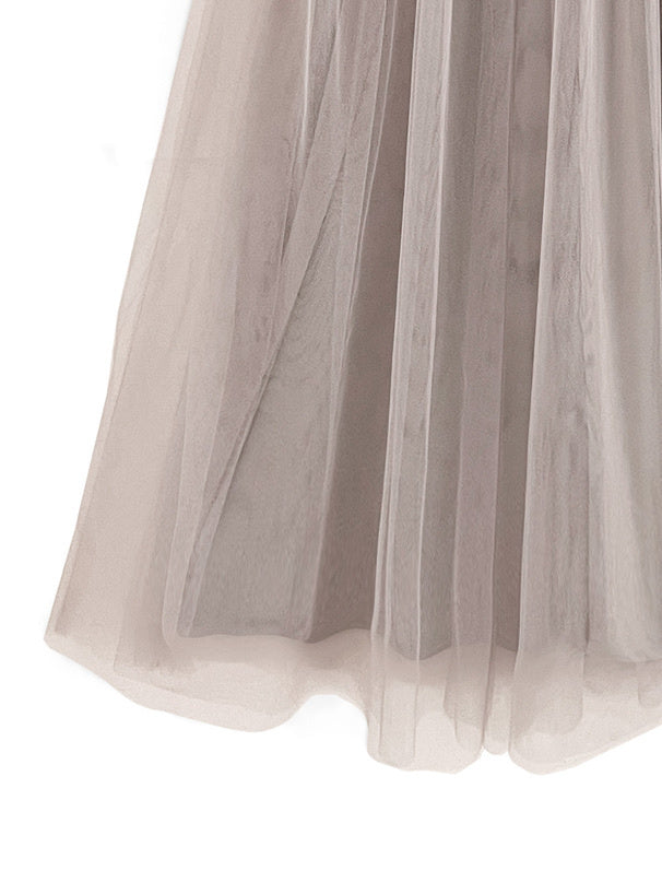 短袖假兩件薄紗裙