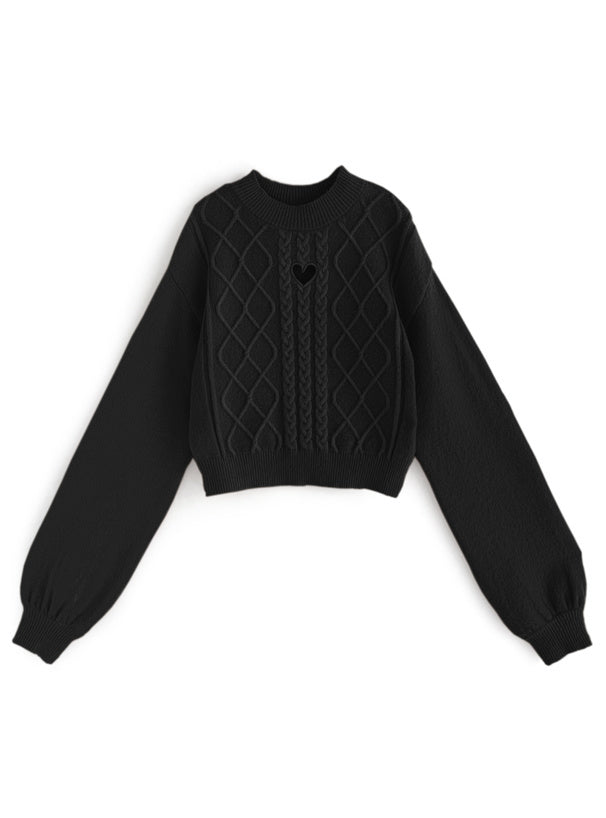 心型開口絞花針織上衣