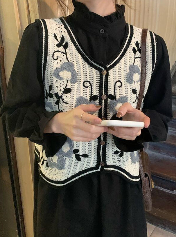 針織花花馬甲背心
