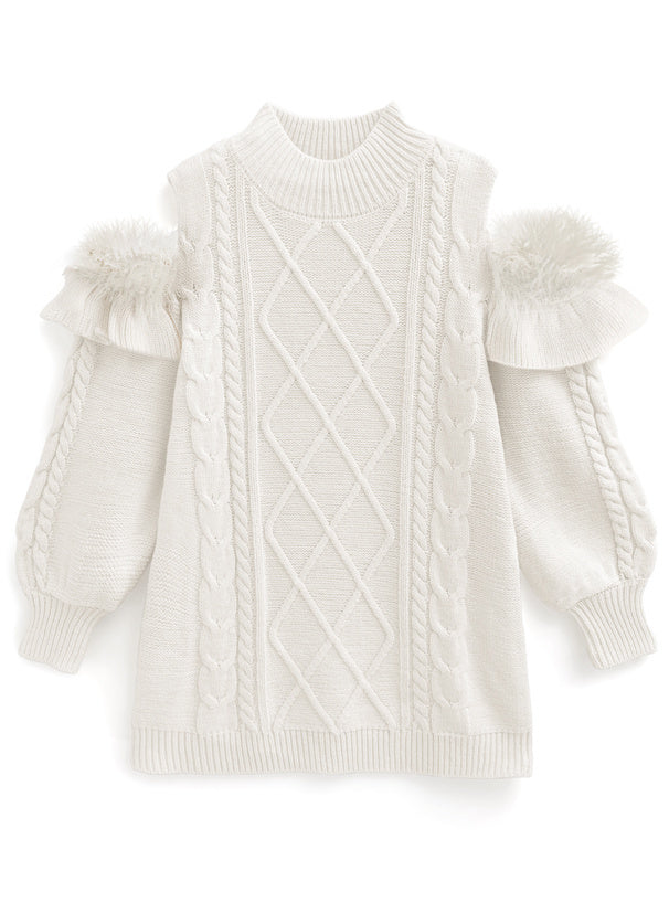 四色入｜露肩羽毛針織連身裙