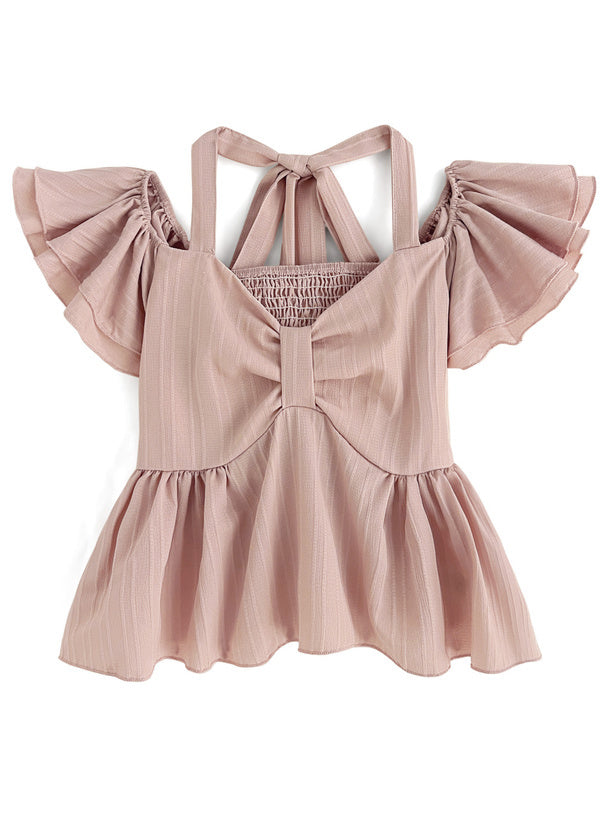 糖果色系！露背荷葉袖襯衫