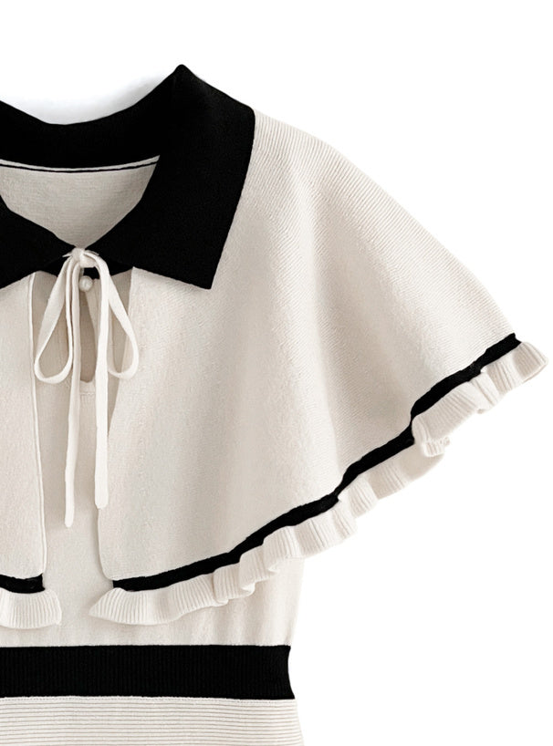 附斗篷喇叭形針織連身裙