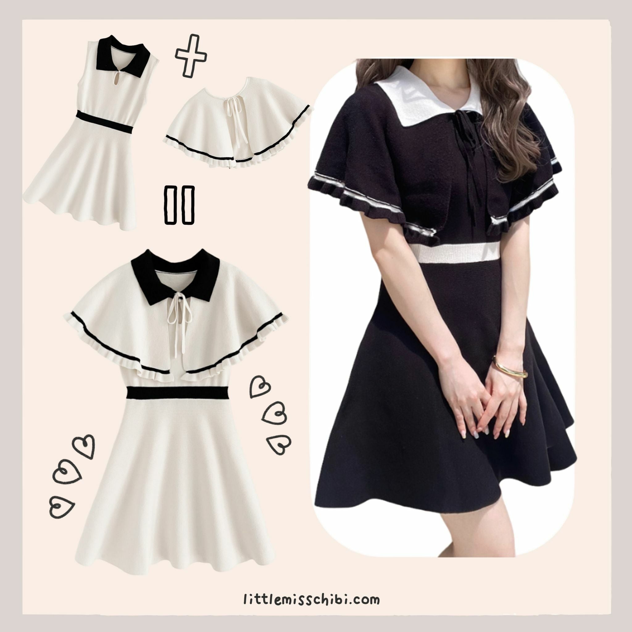 附斗篷喇叭形針織連身裙