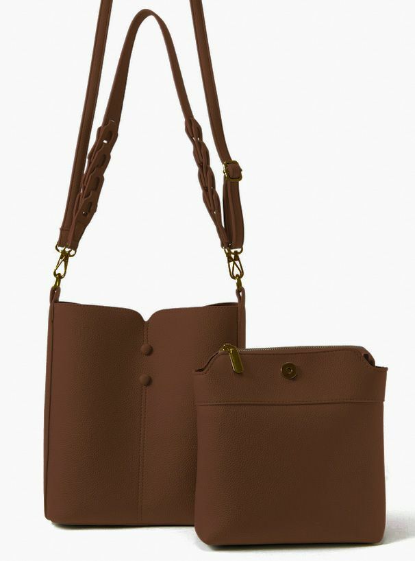 兩用方形皮革單肩包配小袋