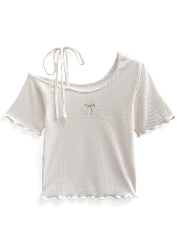 三色入|雙蝴蝶結一字肩上衣