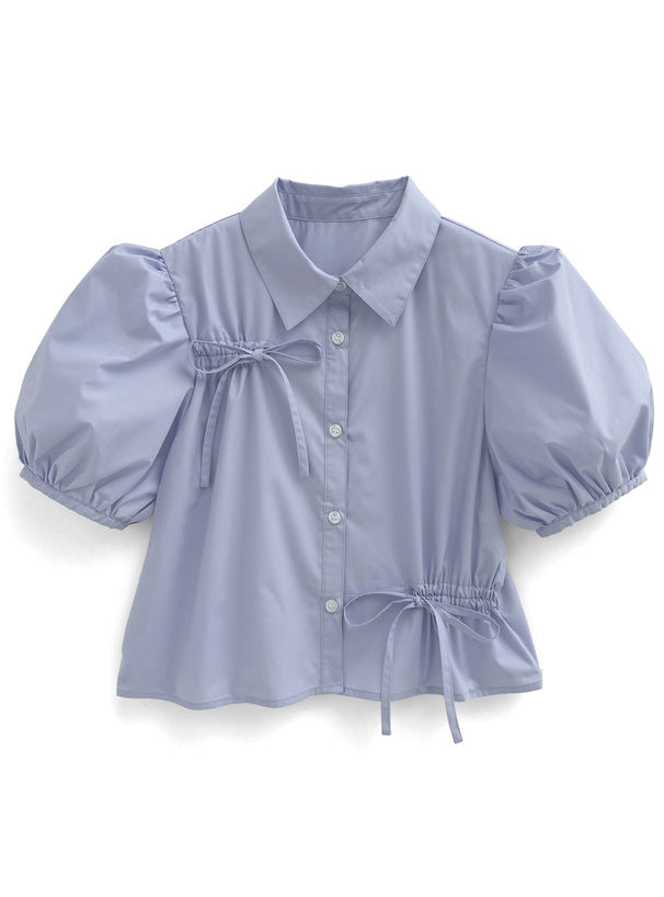 泡泡袖絲帶襯衫