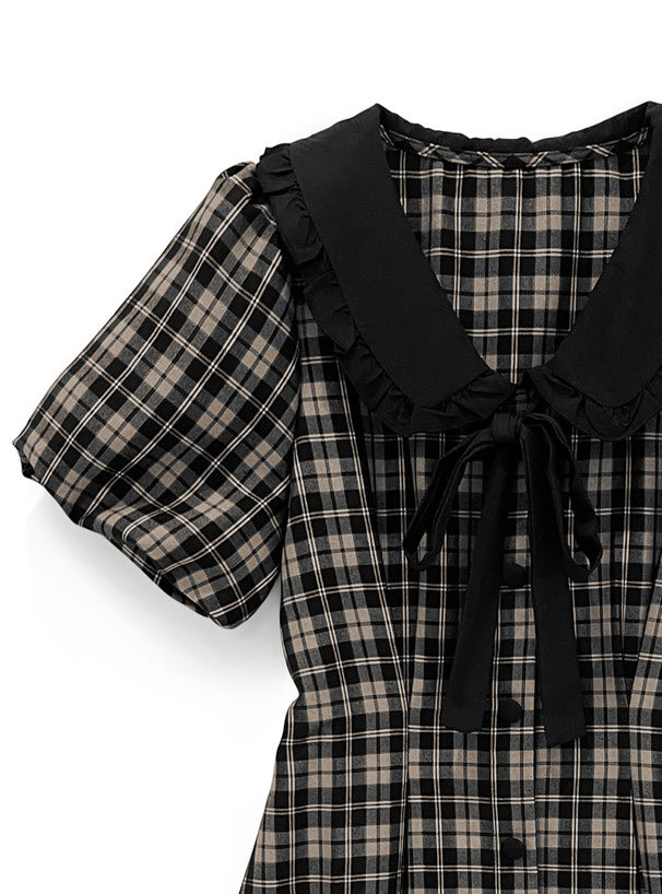 蝴蝶結格紋連身裙