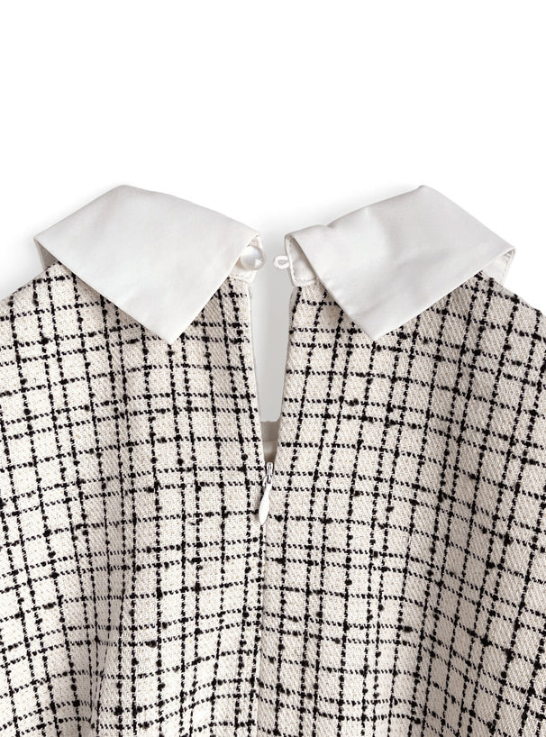 毛呢小格連身裙