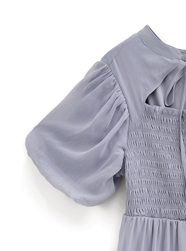 燈籠袖前開襟連身裙