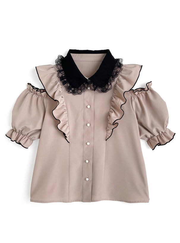 蝴蝶結可拆！露肩荷葉邊上衣