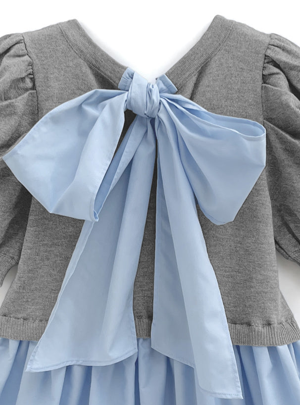 拼色絲帶假兩件連身裙