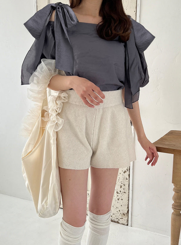 三色入｜露肩綁結上衣