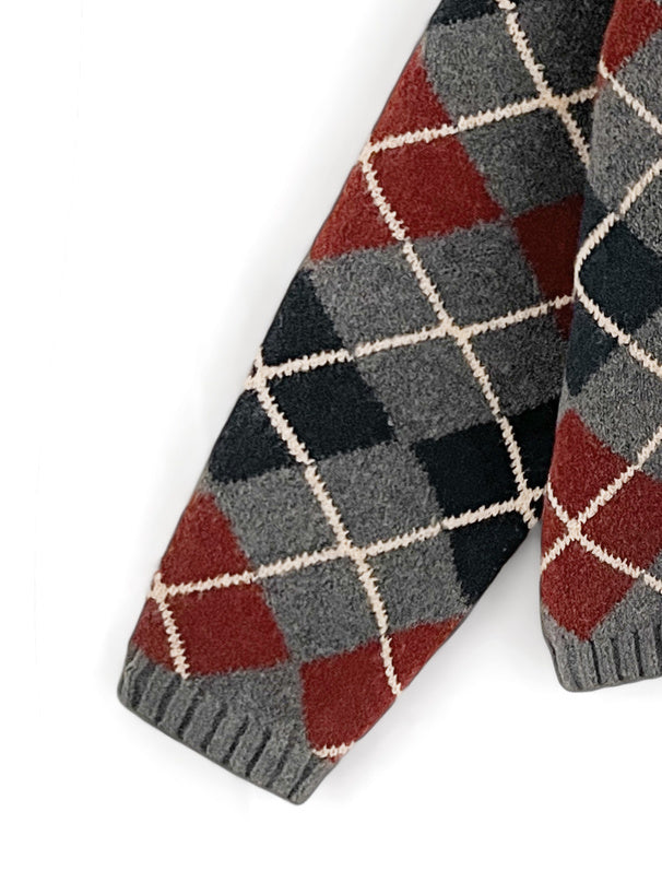 菱形圖案針織開襟衫