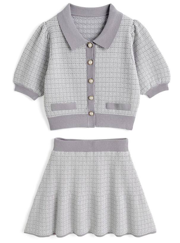 小襯衫喇叭短裙套裝