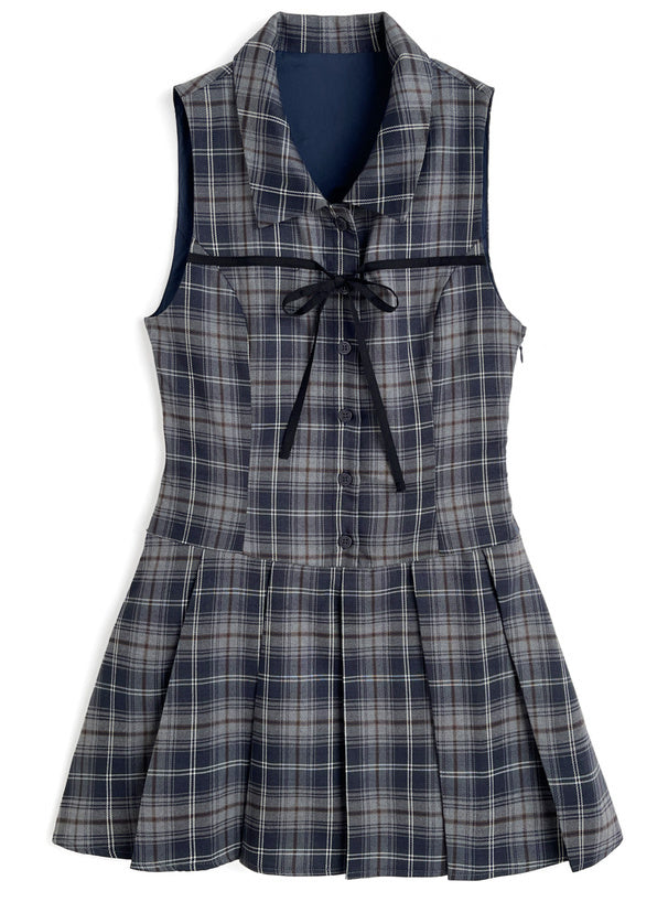 格紋絲帶背心裙