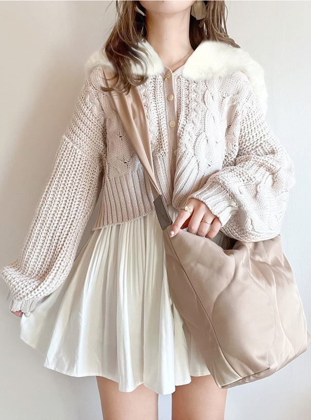 2way毛毛領針織衫