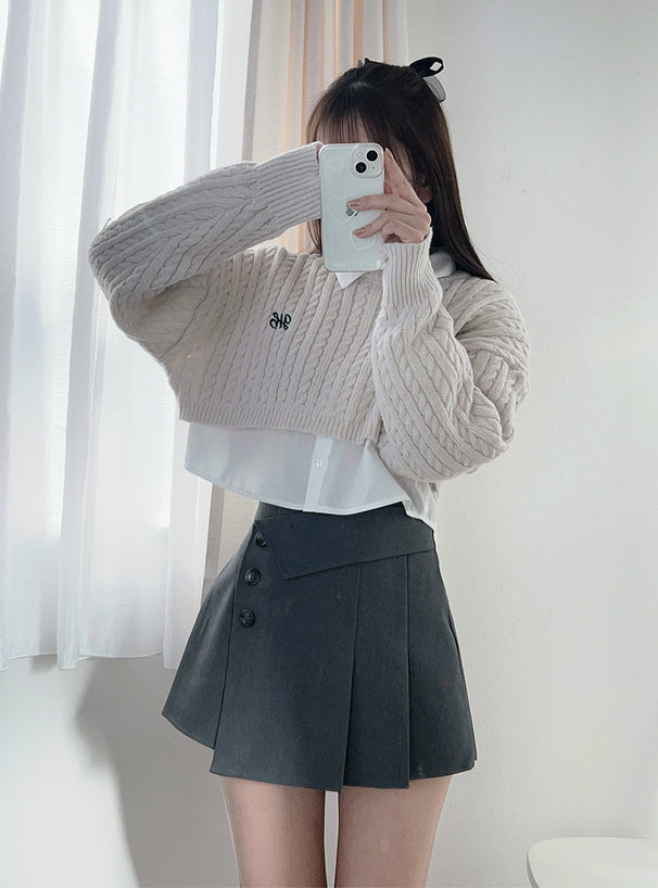 絞花針織短襯衫套裝