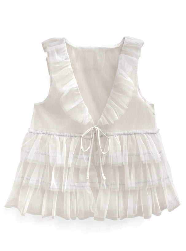 四色入｜薄紗分層荷葉邊背心