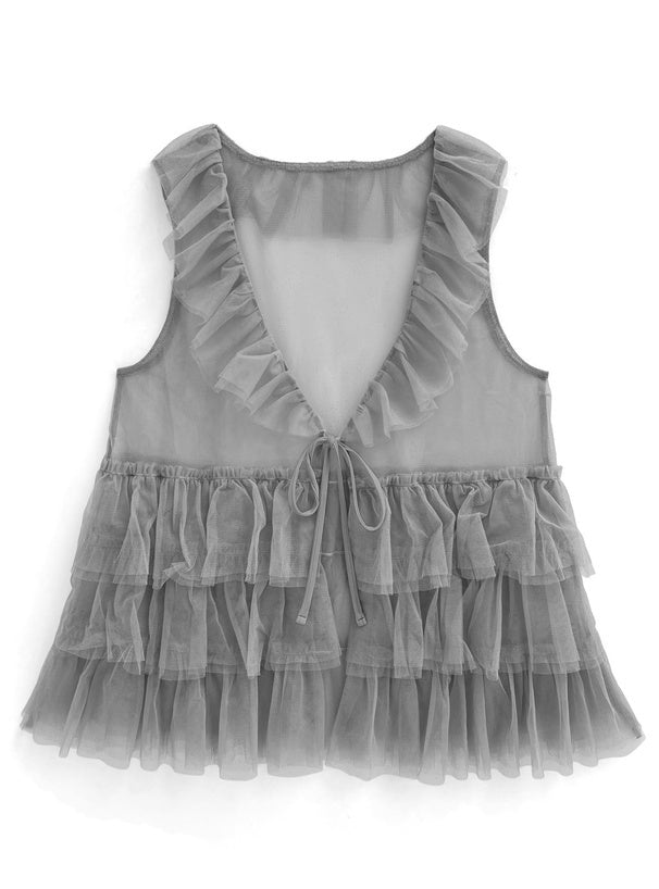 四色入｜薄紗分層荷葉邊背心