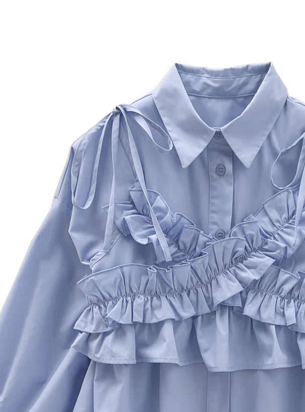 交叉荷葉邊襯衫裙