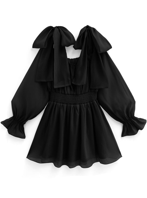 緞帶肩透視連身裙