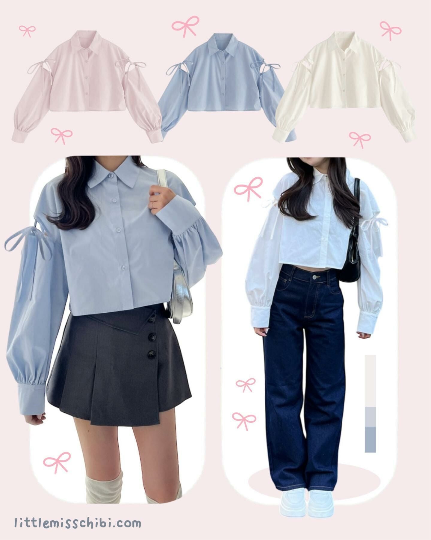 肩部蝴蝶結短襯衫