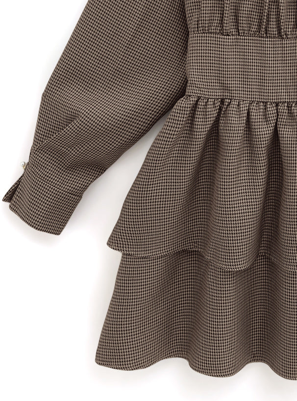 背絲帶千鳥格連身裙