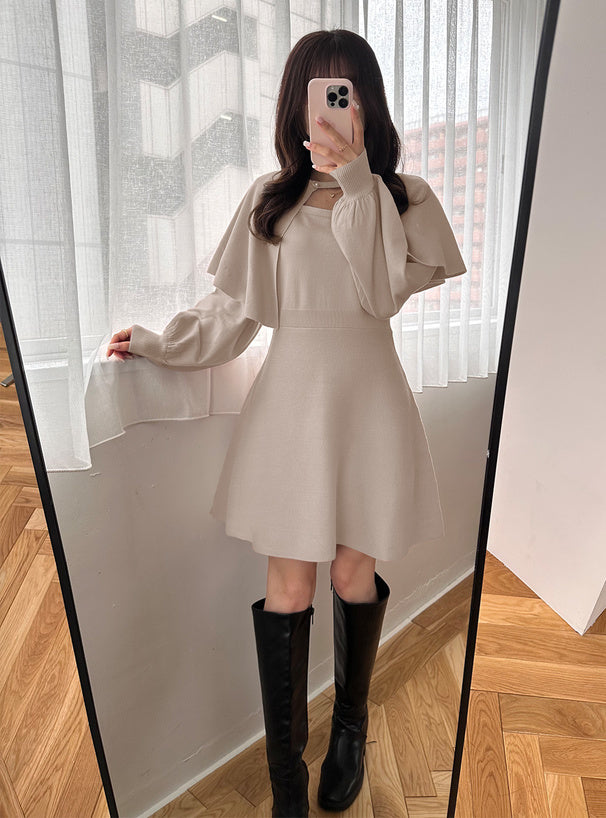 斗篷針織迷你連身裙