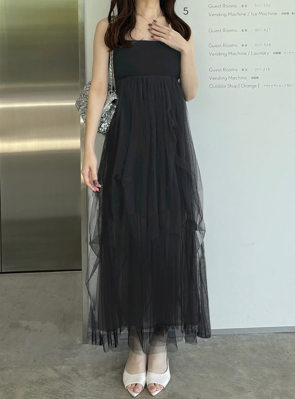 兩著薄紗褶吊帶裙