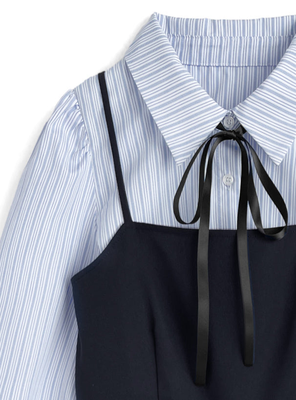 條紋短襯衫x吊帶迷你裙