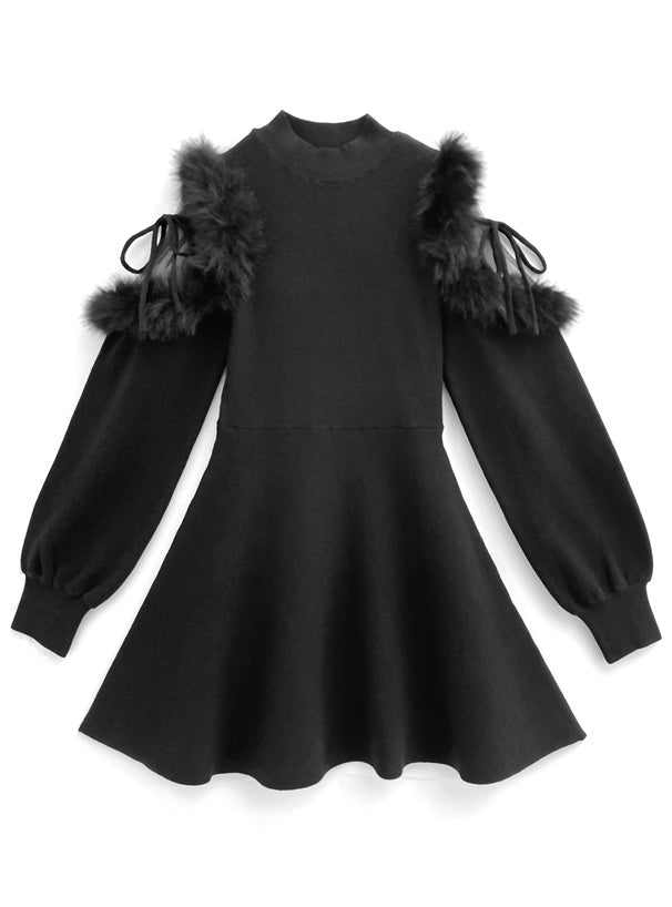 薄紗露肩針織裙