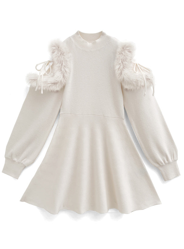 薄紗露肩針織裙